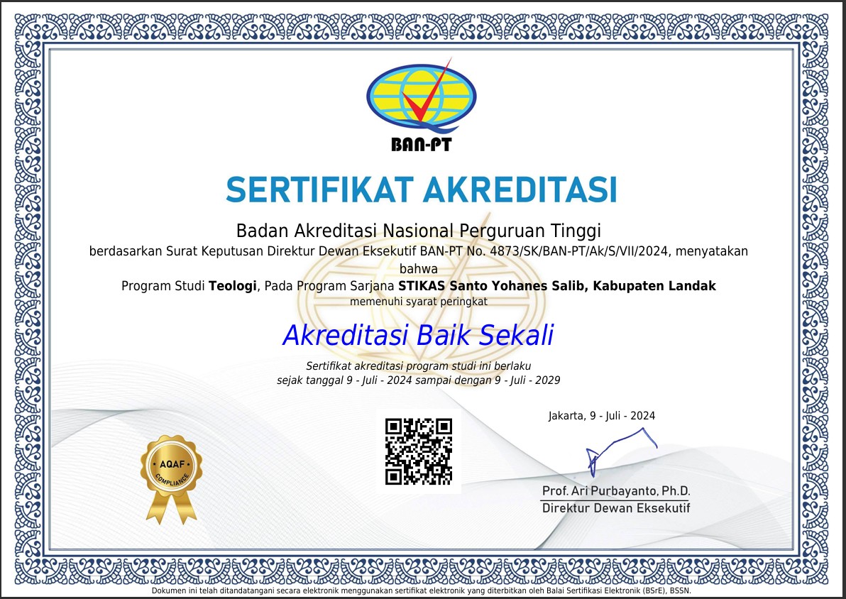 Sertifikat Akreditasi Program Studi Teologi