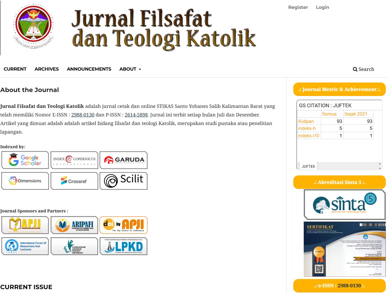 Tangkapan layar situs Jurnal Filsafat dan Teologi Katolik